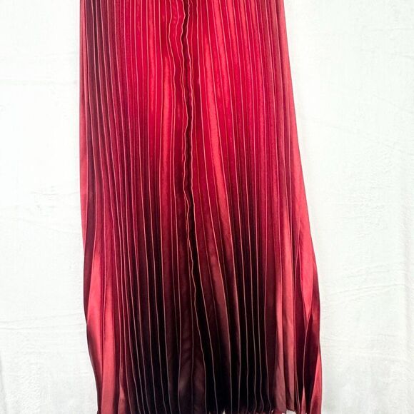 Betsy Adam Vintage Halter Ombre Maxi Gown Size 6 Satin Pleated Maroon Whimsigoth - Picture 9 of 12